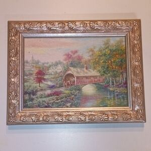 Charming Countryside Painting in Ornate Gold Frame